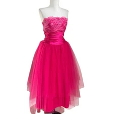 Vtg Gunne Sax Jessica McClintock Pink Tulle Strapless Dress 1 2 Fairy Balletcore