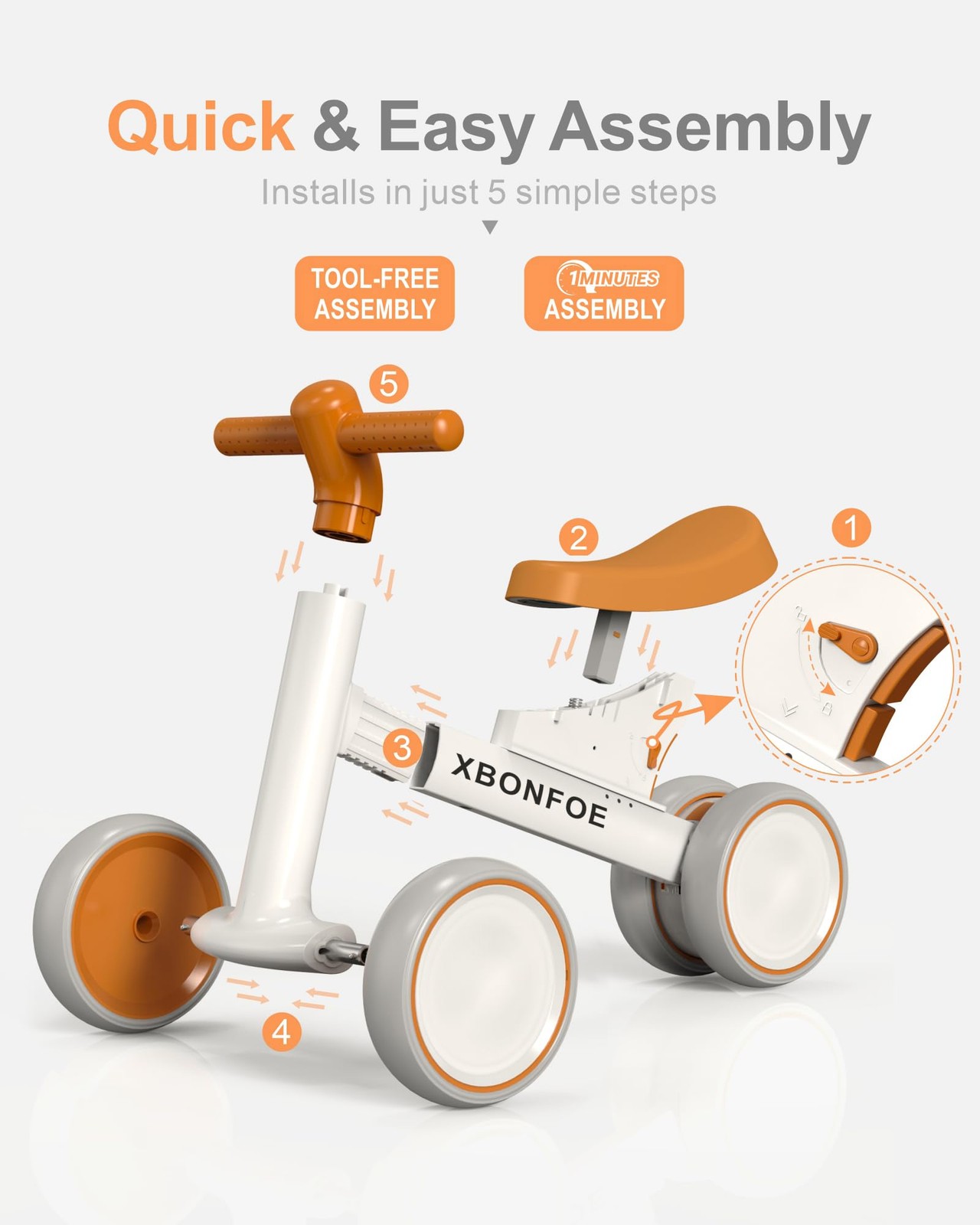 XBONFOE Baby Balance Bike for 1 Year Old Boys Girls, 10-24 Month Small, Brown  thumbnail 8