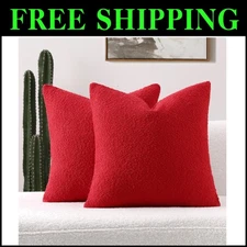 Elegant Red Boucle Textured Pillow Covers Set of 2 - 26" Euro Size, Modern Décor