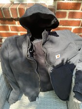 Carhartt Men's Black Full Zip Hooded Fleece Hoodie Jacket Loose Fit Size S