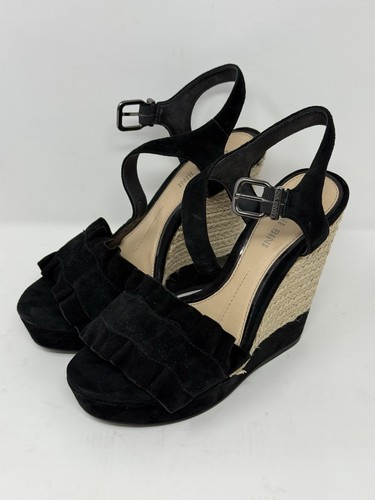 Gianni Bini Kenleyy Wedge Sandals Womens Size 6 Black Platform Buckle