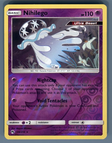 Nihilego Reverse Holo Holo Rare Sun & Moon Lost Thunder 106/214 Pokemon Card - Afbeelding 1 van 2