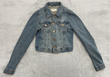  Jacket Women  s Denim Jacket US 4 Blue Stretch Cropped Button Front Light Wash