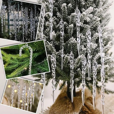 Weihnachts Eiszapfen Anhänger Ornament Set Dekoration Kunststoff 13cm Klar