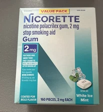 Nicorette 2 mg Nicotine Stop Smoking Aid Gum,White Ice Mint - 160 Ct Exp 07/2027