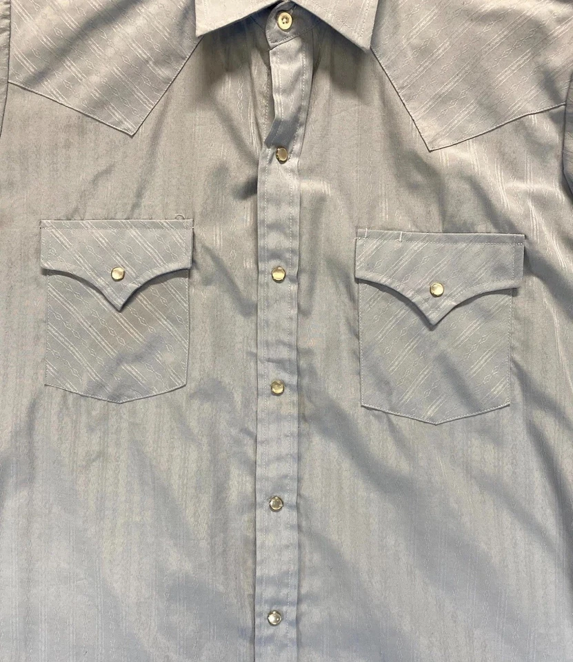 Camisa de vestir vintage Ely Cattleman para hombre 15,5 azul a rayas algodón perla rancho a presión Foto 3 de 4