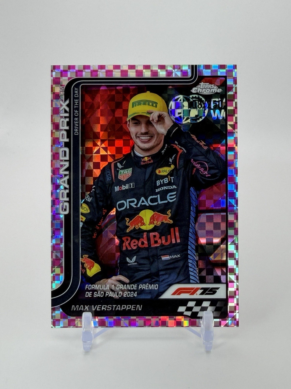 Max Verstappen 2025 Topps Chrome Formula 1 F1 Pink Checker Flag /250 #142 view 1