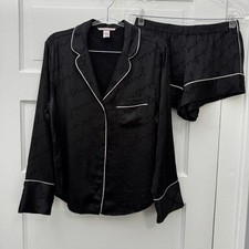 Victoria  s Secret Satin Pajama Set XS Black Script Logo Shorts