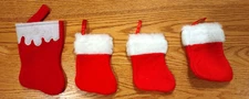 Mini Christmas Stockings Red and White Set of 4 - 2 Sizes 6 in X 3.5 in 5 in X 3