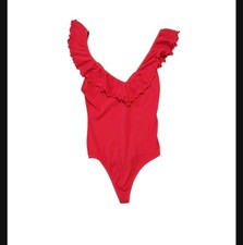 Wilfred Red Ruffled V-Neck Bodysuit M