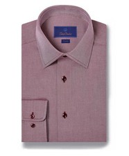 David Donahue Trim Fit Micro Herringbone Dress Shirt, Merlot, Size- 15.5 X 34/35