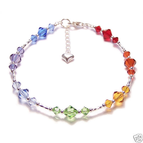 Sterling silver chakra bracelet SWAROVSKI bracelet reiki rainbow - Zdjęcie 1 z 2