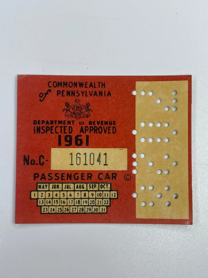 1961 Pennsylvania Inspection Sticker w HOLDER Pa VTG UNISSUED Passenger Car - Image 2 of 4