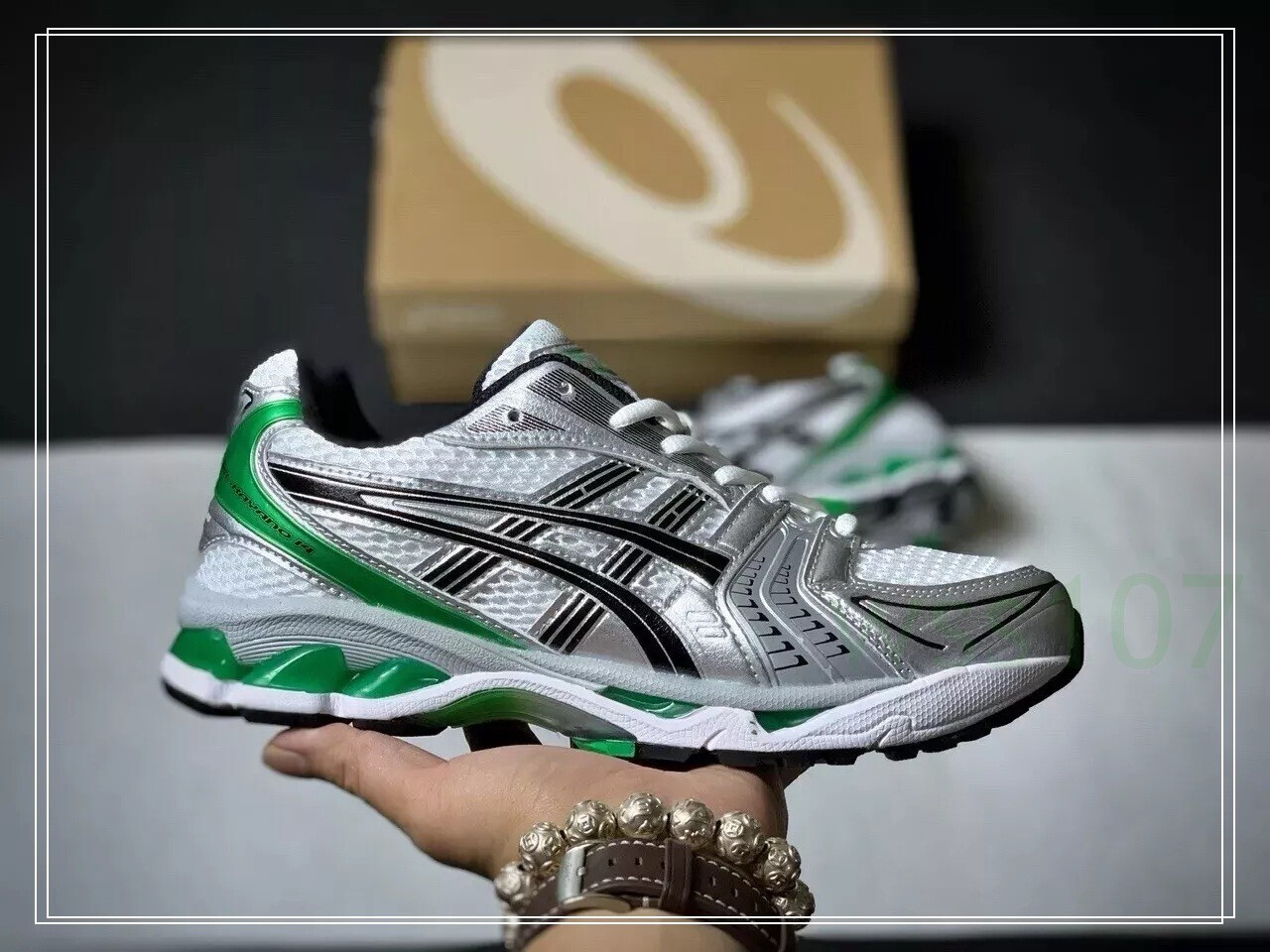 Asics Gel Kayano 14 White Malachite Green Mens Running Shoes 1201A019-110