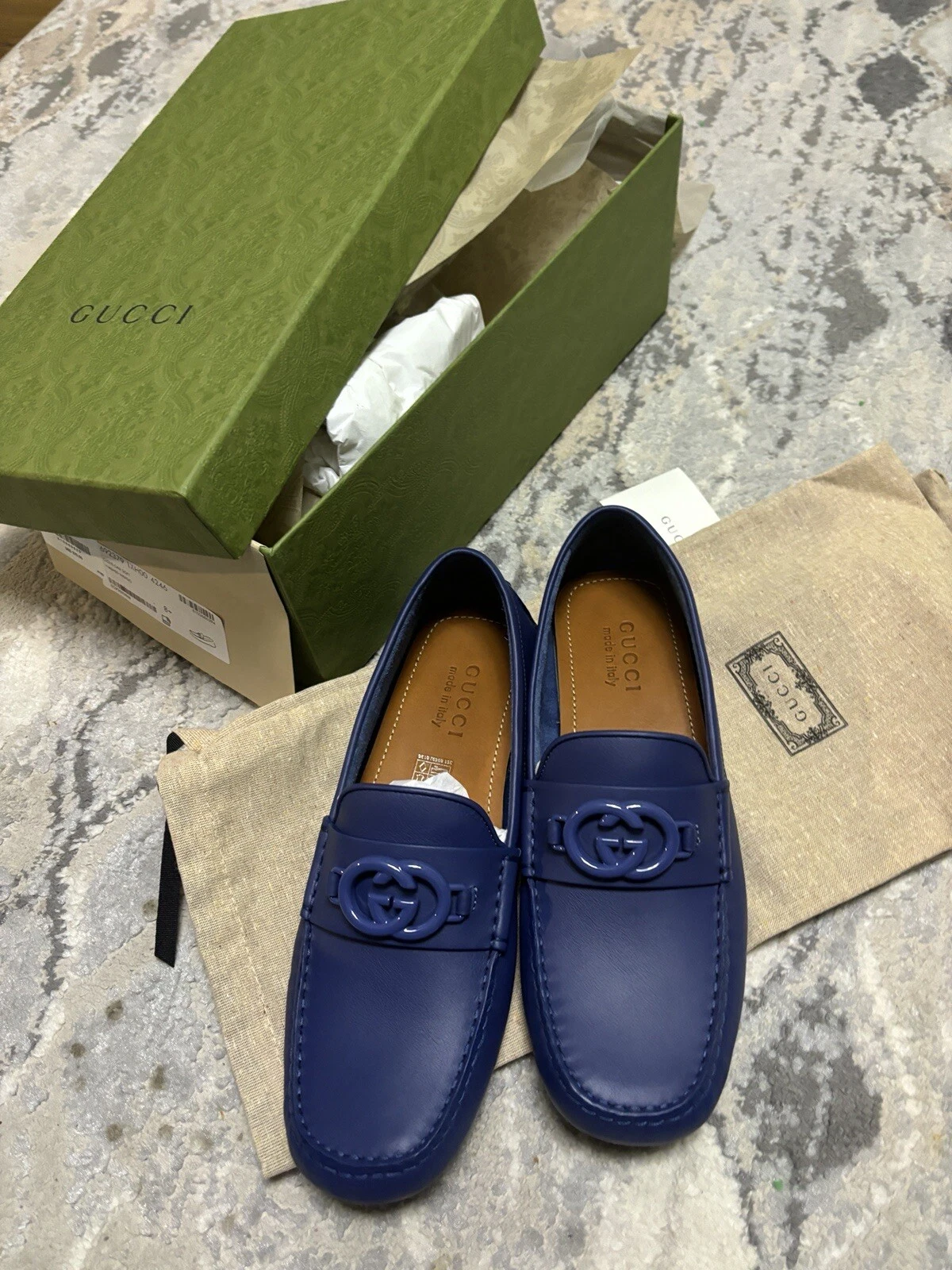 Mocassin mocassin homme Gucci GG imbriqué bleu conducteur chaussures G 9/US 9,5 692379