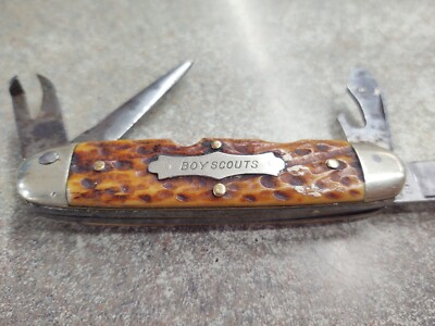 Friedrich Olbertz Boy Scout Folding Pocket Knife Stag Handle -Rare - Germany