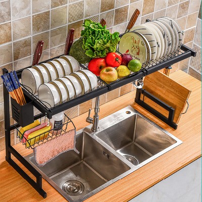 2-Tiers Adjustable Large Capacity Dish Drying Rack Over-The-Sink Space-Saving US