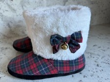 Christmas Jingle Bell Bootie Slippers Red/Green/Blue Plaid Womens Size Small 5-6