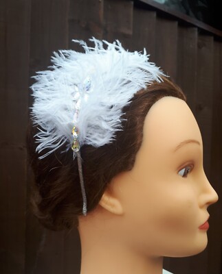 Atemberaubender Kopfschmuck Braut weiß fließend Straummfeder/neu