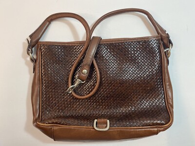 Vintage Italy Talbots Genuine Leather Shoulder Bag Basket Weave