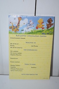 Suzy Zoo babysitter information notepad - NEW in sealed package