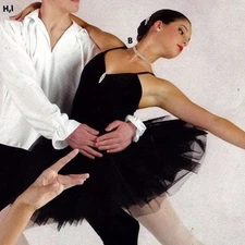 NWT Short Black BALLET COSTUME VELVET Tulle Organdy short Tutu rhinestone brooch