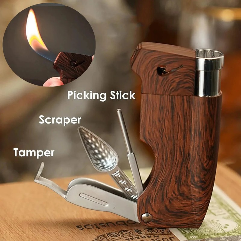 HIGH QUALITY USA SELLER PIPETTE WOOD GRAIN & CHROME CIGAR CIGARETTE LIGHTER GIFT