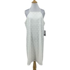 Nine West Dress Womens 12 White Medallion Eyelet Crochet Apron Stretch Lined