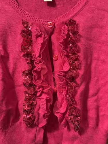 The Children's Place Girls Fuchsia Frilly Sequin Cropped Button-Up Cardigan; 7-8 - Picture 4 of 7