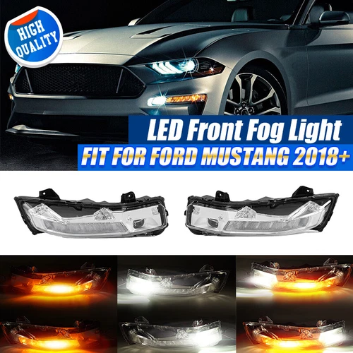 PAIR Fog Light For 2018-2022 Ford Mustang LED DRL Sequential Turn Signal Running - Picture 1 of 10