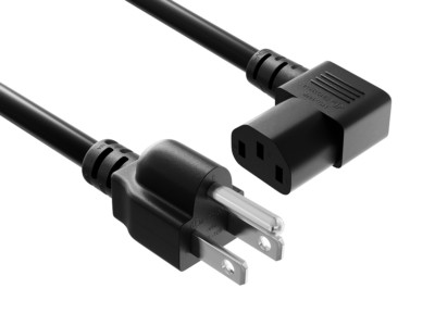 3ft NEMA 5-15P to C13 Right Angle Universal Power Cord, 18 AWG, SVT, 10A/125V...