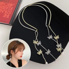 Long Fringed Thin Hairbands Hair Accessories Pearl Butterfly Tassel Headband DIY