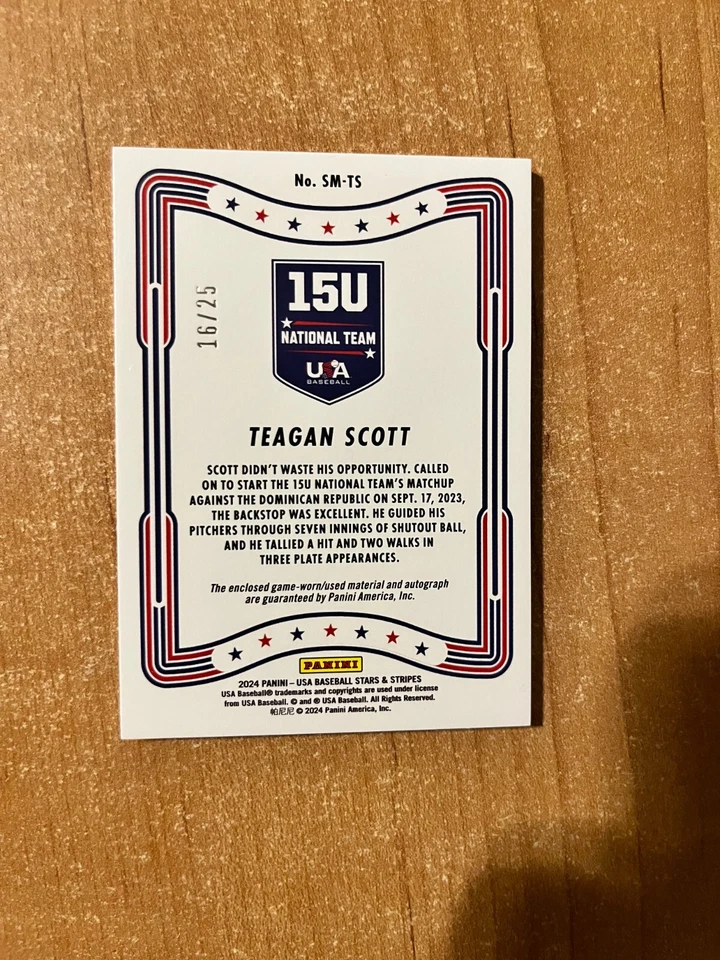 2024 Stars & Stripes - Teagan Scott - Team USA 15U Auto Patch Relic #d 16/25 - Image 2 of 2