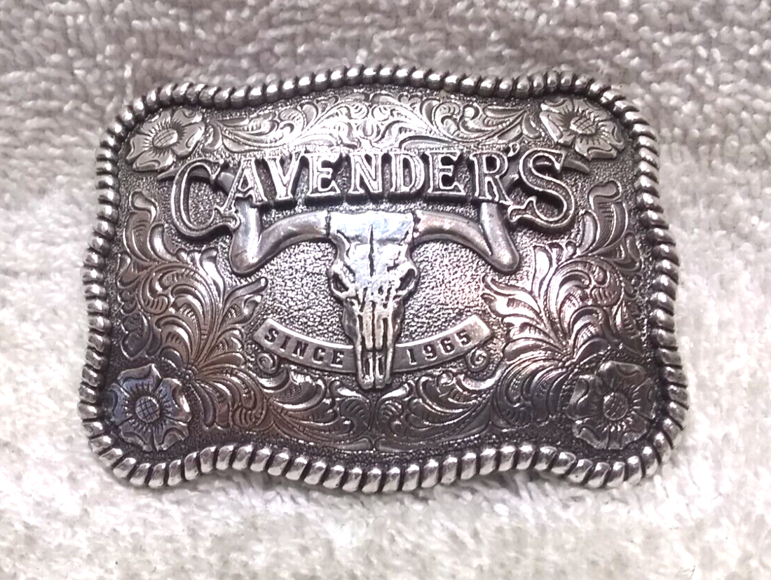 Cavender's Texas Longhorns Rodeo Buckle Silver Engraved Flowers Great  Vintage