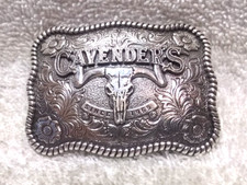 Cavender's Texas Longhorns Rodeo Buckle Silver Engraved Flowers Great Vintage