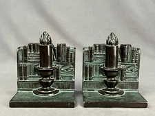 Ronson VOLUMES & CANDLELIGHT Bronzed Bookends c. 1930's: EUC