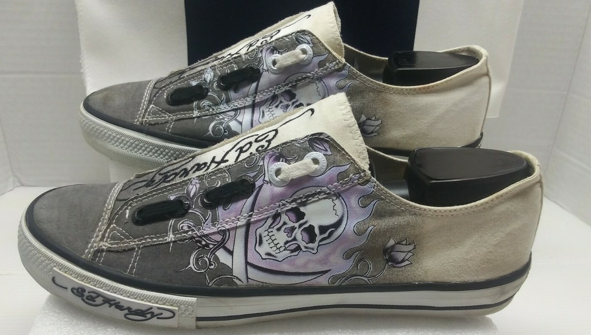 Ed Hardy Flaming Skull & Cross Swords Men Sneaker Size 9 10FC102W