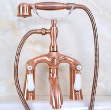 Antique Red Copper Deck Mount Clawfoot Bath Tub Faucet With Hand Shower wna165