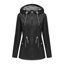 Women Trench Coat Solid Color Hooded Waist-tightening Mid-length Outerwear