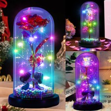 24K Gold Plated Dipped Rose Flower in glass dome Romantic Gift Love for mom girl