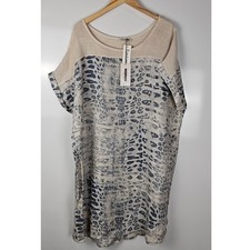 Lungo L'arno Linen shirt dress size 2X beige blue snake print light weight