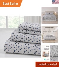 4-Piece Ultra Soft Microfiber Bed Sheets Set, Wrinkle Free Sheets with Deep P...