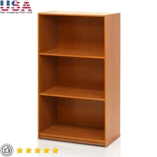 3-Tier Bookcase Storage Shelves Easy Assembly Sturdy Wood Home Office Display US