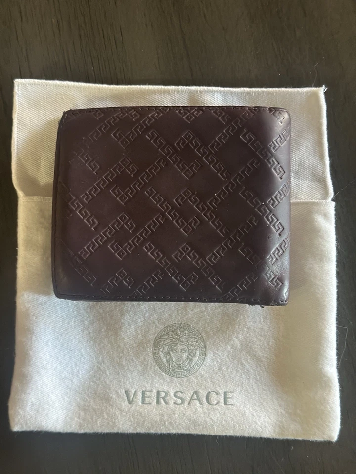 Versace Greca Embossed Leather Bifold Burgundy Wallet - Image 3 of 4