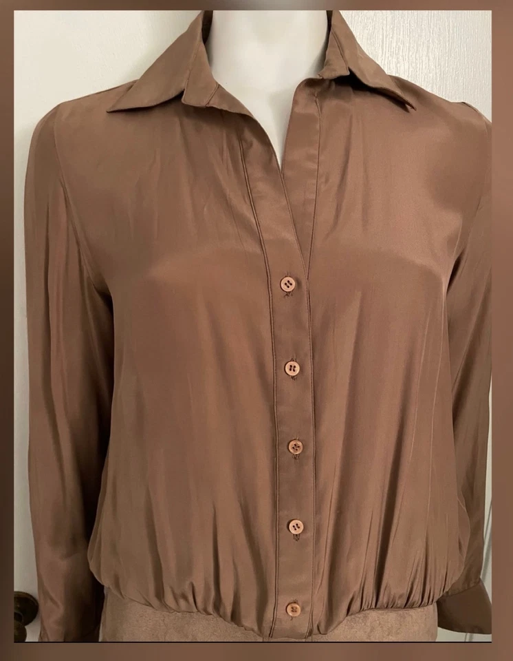 Mameluco de seda manga larga con cuello hippie HH Haute Hippie en marrón talla XS Foto 3 de 3