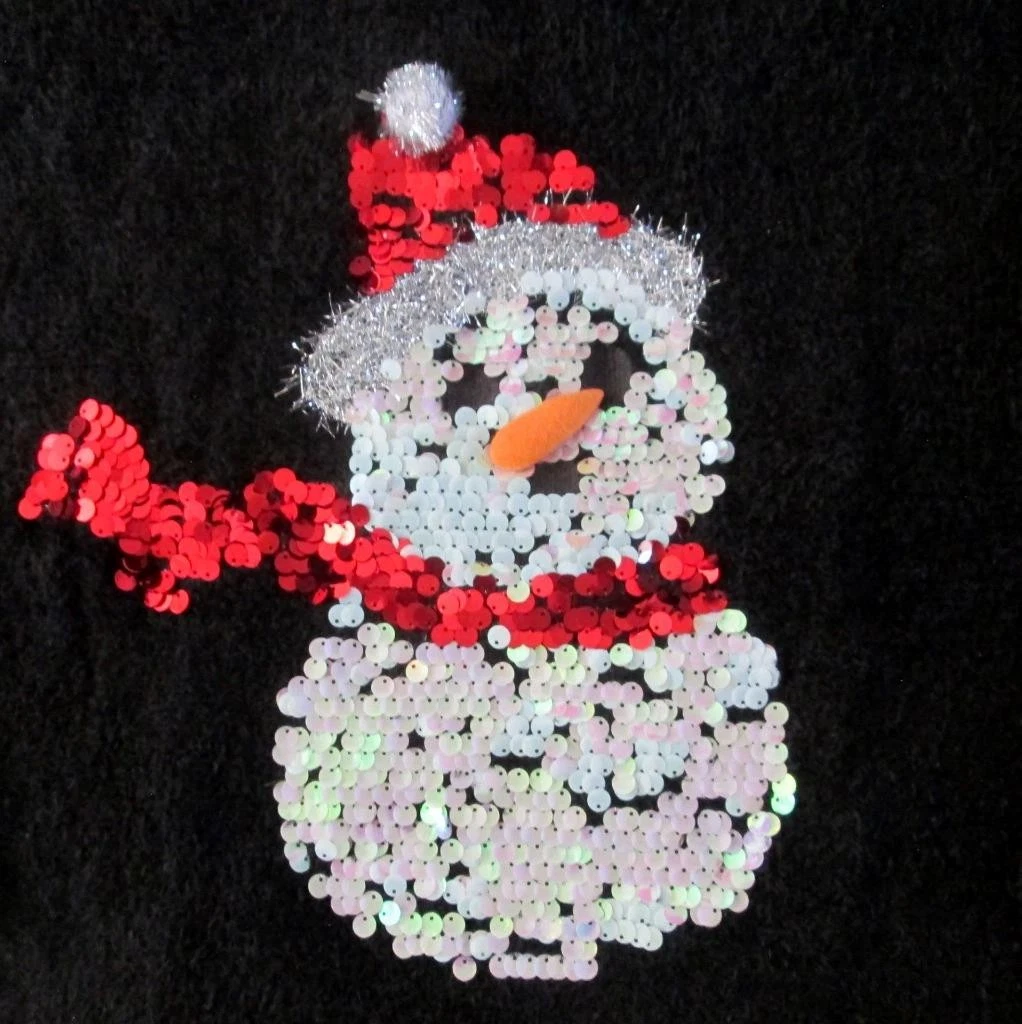 Kela Womens Black Christmas Sweater Sequin Snowman Size M