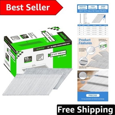 Durable 15 Gauge Angled Finish Nails, 2-1/2 Inch - Ideal for DIY & Professionals