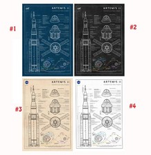 Artemis II Poster, Rocket and Spacecraft Blueprint Art