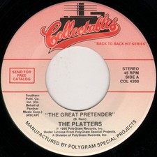 The Platters, The Great Pretender / You'll Never, Never Know, 7", RE , NM or M-