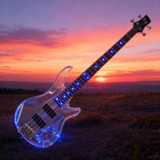 Acrylic Body Electric Guitar Blue Light 4 String HH Pickup Rosewood Fretboard